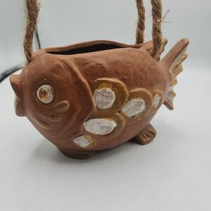 Vintage Hanging Pottery Clay Fish Planter Glazed Big Eyes Lips 7" Koi Japan Sea